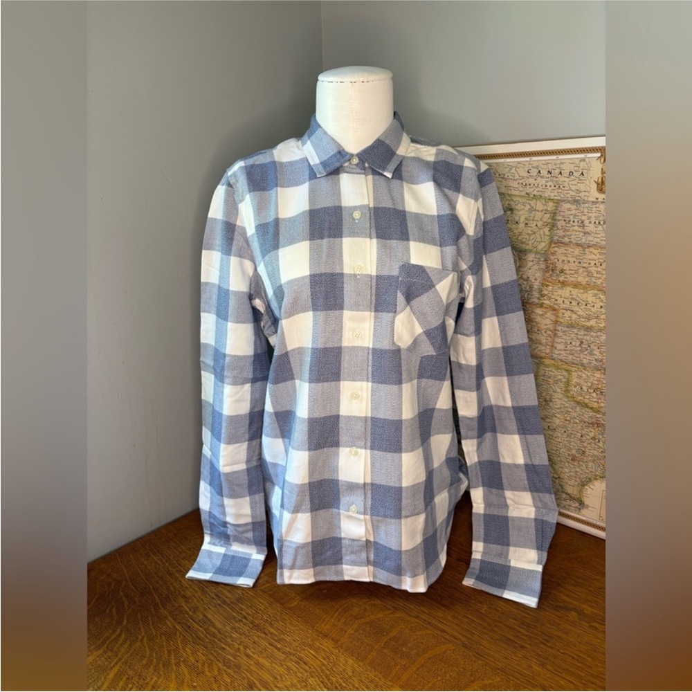 UNTUCKit Women's NWT Volnay Size 10 Blue White Plaid Long Sleeve Button Down Top